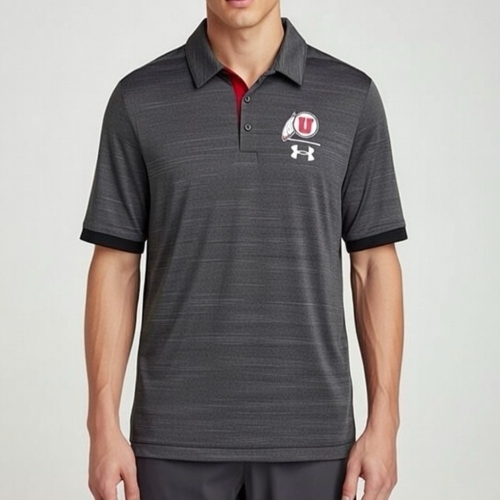 Under Armour Utah Utes Men’s Gray Polo Moisture-Wicking Shirt Size Large